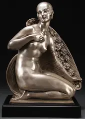 Joe Decomps, Nude Fan Dancer -, Bronze with silver patina