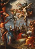Italo-Flemish School, An Expansive Crucifixion Scene, Oil on canvas