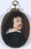Samuel Cooper, Portrait of a Gentleman, possibly James Stanley, 7th Earl of Derby (1607-1651), Watercolor enclosed in a glazed brass case with twist suspension loop