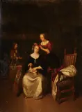 Caspar Netscher, Lady at her Toilette, Oil on wood panel