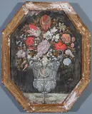 Floral Still Life in a Classical Urn by Continental School, Oil on shaped wood panel, sold Jun 2017