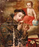 Spanish Colonial School, St. Anthony and the Infant Christ, Oil on canvas (unstretched)