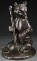 Emile Perrault, A Seated Bear with Club, Bronze with brown patina