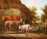 Farm Animal Scene by Dutch School, Oil on chamfered wood panel, offered Jun 2017