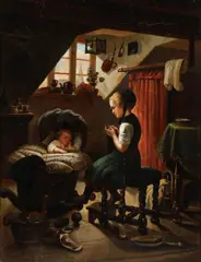 Tending the Little One by Johann Georg Meyer, Oil on canvas, offered Jun 2017