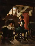 Johann Georg Meyer, Tending the Little One, Oil on canvas