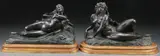Joseph Jules Emmanuel Cormier - Joe Descomps, Reclining Nude Female Figures -, Bronze with dark brown patina on matching carved gilt wood bases