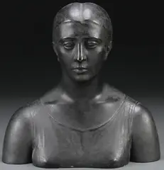 Head of a Young Woman by Oscar Miestchaninoff, Bronze with dark brown patina, sold Jun 2017
