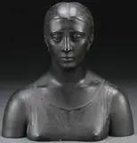 Oscar Miestchaninoff, Head of a Young Woman, Bronze with dark brown patina