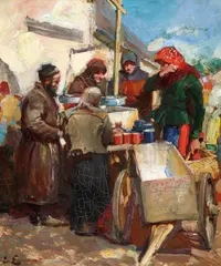 Austrian School, A Russian Market Scene -, Oil on artist board