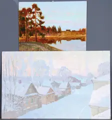 Vsedvolod Solodov, By the Pond, 2004 and Icy Fog, 1987 -, Both oil on artist board