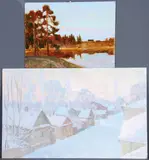 Vsedvolod Solodov, By the Pond, 2004 and Icy Fog, 1987 -, Both oil on artist board
