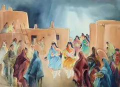 Gene Kloss, Corn Dancers Coming, Watercolor on paper