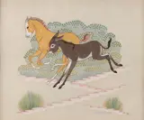 Harrison Begay, Companions, Gouache on paper