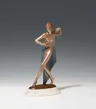 Josef Lorenzl, Veil dancer, bronze, patinated, partially painted blue and silver; onyx base; signed on the plinth "LORENZL"