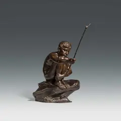 Fishing boy by Hans Müller, bronze, patinated dark; signed on the back "h. Müller", sold Jun 2024