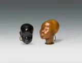 Hagenauer, Two heads, bronze, patinated dark, brass, wood; 1 head marked on the bottom with "WHW" and "HAGENAUER/Vienna"