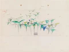 Dagobert Peche, Draft drawing (unwinding), mixed media on paper; signed twice "Peche", marked with company stamp