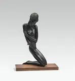 Hagenauer, Kneeling African woman, bronze, dark patinated; wooden base; old auction labels (Christie's, 1998) on the bottom