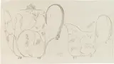 Josef Hoffmann, Draft for coffee pot & milk can, pencil on paper, signed at the bottom with designer's monogram "JH"; unframed