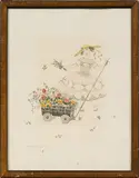 Mela Koehler, Flower girl, pencil and watercolour on paper, signed on the lower left "MELA KOEHLER WIEN"; framed