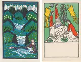 Oskar Kokoschka, Two postcards, colour lithographs on cardboard, Wiener Werkstätte postcards no. 79 and 147; unframed