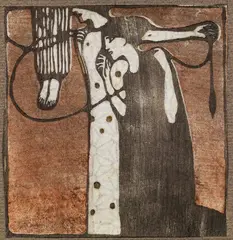 Koloman Moser, Original woodcut for Ver Sacrum "Parzen, woodcut on transparent paper, framed