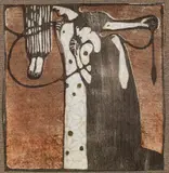 Koloman Moser, Original woodcut for Ver Sacrum "Parzen, woodcut on transparent paper, framed