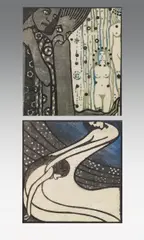 Mileva Roller, 2 Unused designs for Ver Sacrum, woodcut on transparent paper, framed