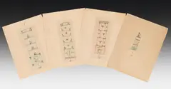 Dagobert Peche, 4 Designs for tiled stoves, colour pencil and India ink on paper, unframed; all designs signed: artist's monogram "DP" and dated; signs of age