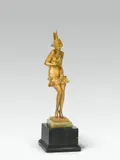 Bruno Zach, Woman in a negligee, bronze, cold-painted; onyx and marble base; signed on the upper side of the plinth "ZACH"