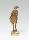 Bruno Zach, Woman with umbrella, bronze, cold-painted; marble base; signed on the side of the plinth "BRUNO ZACH"