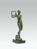 Franz Seifert, Nike, goddess of victory, with laurel wreath, bronze, patinated; marble base; signed on the plinth "SEIFERT/WIEN"; old label of the Künstlerhaus Vienna on the bottom