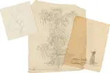 Dagobert Peche, 3 Drawings, pencil on paper, 1 sheet signed: "PECHE/17"