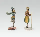 Roland Paris, Pair of Figures, ivory, carved; bronze, partly cold-painted; marble base; signed on the reverse of the base: "Roland Paris"