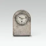 Carl Witzmann, Table clock, alpaca, silver-plated; signed: "PMK", "M. & SOHN/KARLSTEIN"; complete and fully functioning clockwork