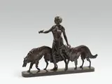 Arthur Bock, Diana with greyhounds, bronze, dark patinated; signed and inscribed on the base: "A. BOCK fec.", "DÜSSELDORF-BRONCEGIESSEREI/G-M-B-H-"