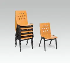 Roland Rainer, 6 Stacking chairs no. 3/4/3, c. 1952, beechwood, colourless varnish, chairlegs varnished black