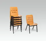 Roland Rainer, 6 Stacking chairs no. 3/4/3, c. 1952, beechwood, colourless varnish, chairlegs varnished black