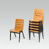 Roland Rainer, 6 Stacking chairs no. 3/4/3, c. 1952, beechwood, colourless varnish, chairlegs varnished black