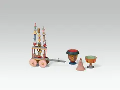 Julius Zimpel, Wooden toy "Gaukler mit Wolf" and boxes