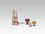 Julius Zimpel, Wooden toy "Gaukler mit Wolf" and boxes