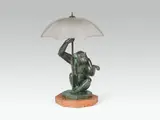 Max Le Verrier, Table lamp "Pluie" model no. 958, bronze patinated; colourless glass; inscribed: "Le Verrier"; wooden base added