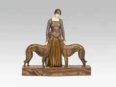 Demetre H. Chiparus, Les Amis De Toujours" (friends forever), ivory, carved; bronze, cast, cold-painted, partly gilded; onyx; signed: "Chiparus", marked on the reverse "10"