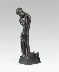 George Minne, Kneeling youth at the fountain, bronze, black patina; signed on the reverse of the plinth: "G. Minne"