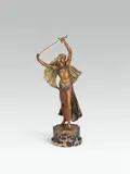 Franz Xaver Bergmann, Oriental dancer with sword, bronze, cast, partly patinated, cold-painted; marble base; jug mark on the reverse
