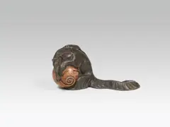 Richard Teschner, Anteater, pewter, cast, patinated, marble; marked on the bottom