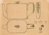 Josef Hoffmann, Design Sketch for a teapot, Paper, pencil, Indian ink; faded stamp on the reverse