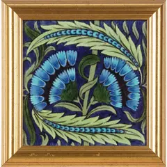 FRAMED 8-INCH 'FAN' TILE, CIRCA 1900 by William De Morgan, 1900, glazed earthenware, sold Oct 2025