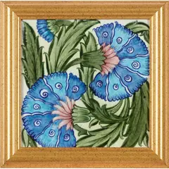 FRAMED 8-INCH 'DOUBLE CARNATION' TILE, CIRCA 1890 by William De Morgan, 1890, glazed earthenware, sold Oct 2025